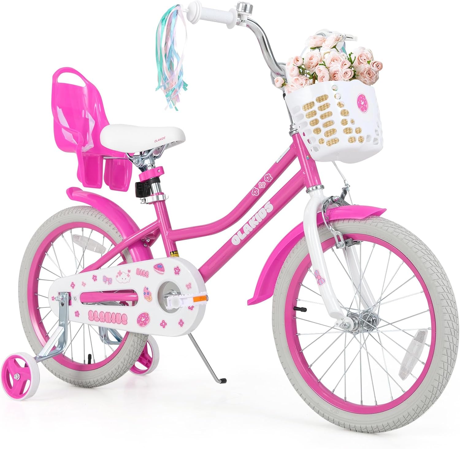 Olakids Girls Bike 12-20 Inch with Doll Seat Training Wheels Basket Dual Brakes