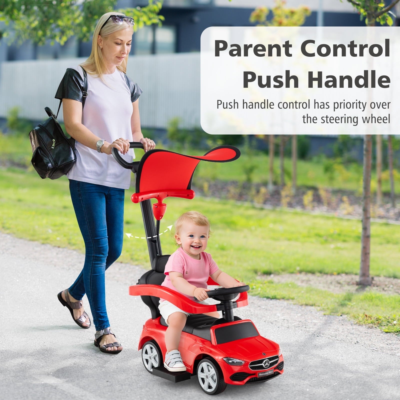 OLAKIDS Licensed Mercedes Benz Push Car for Toddlers, 3 in 1 Baby Stroller