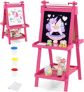 OLAKIDS Easel for Kids, 3 in 1 Adjustable Painting Art Board, Foldable Double-Sided Wooden Drawing Chalkboard Magnetic Whiteboard