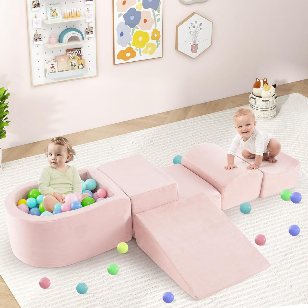 OLAKIDS 5-Piece Toddler Foam Climbing Blocks with Ball Pit, Indoor Play Gym for Crawling & Sliding