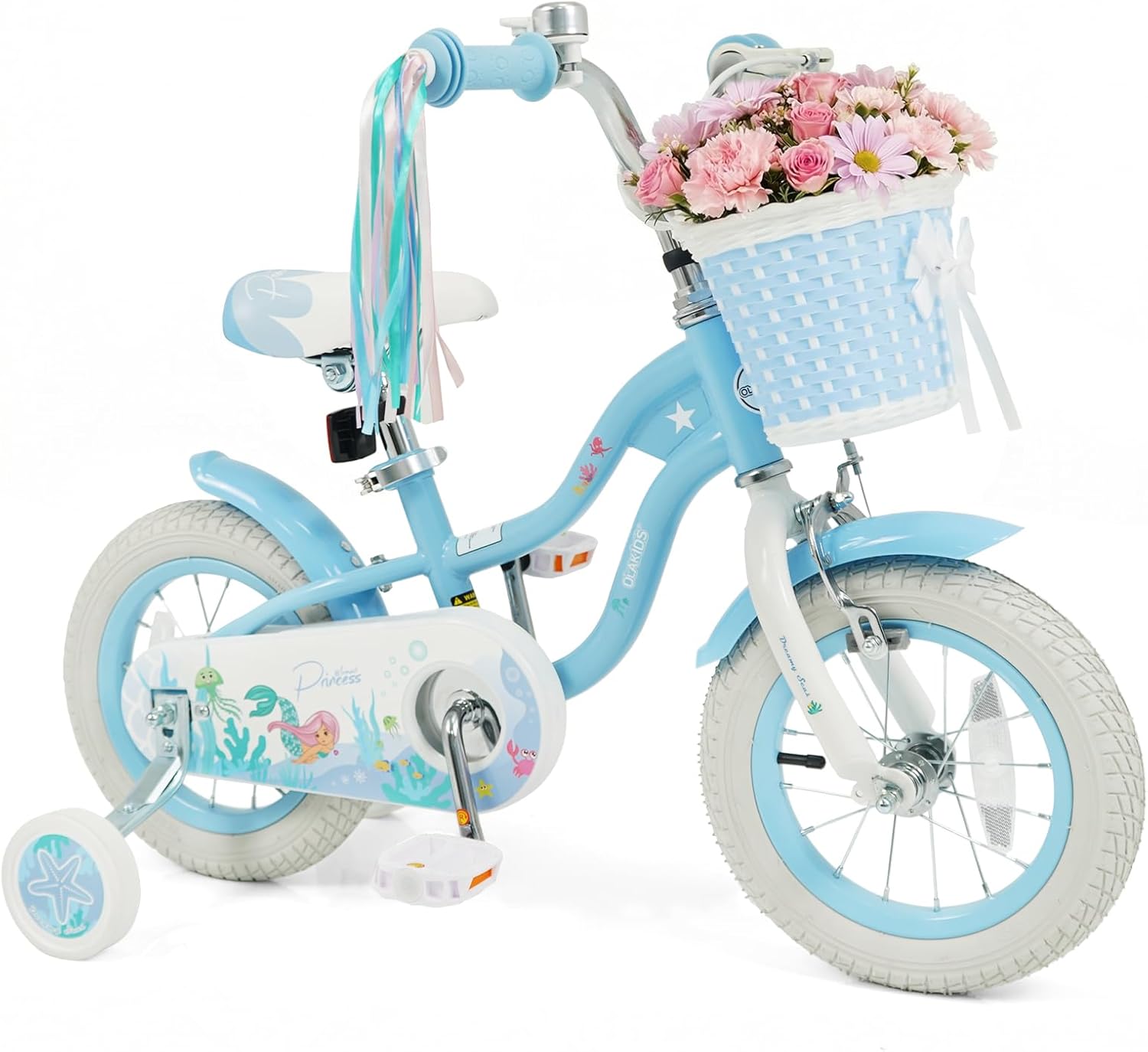 Olakids Kids Bike, 12 14 16 18 20 Inch Mermaid Theme Girls Bicycle with Training Wheels