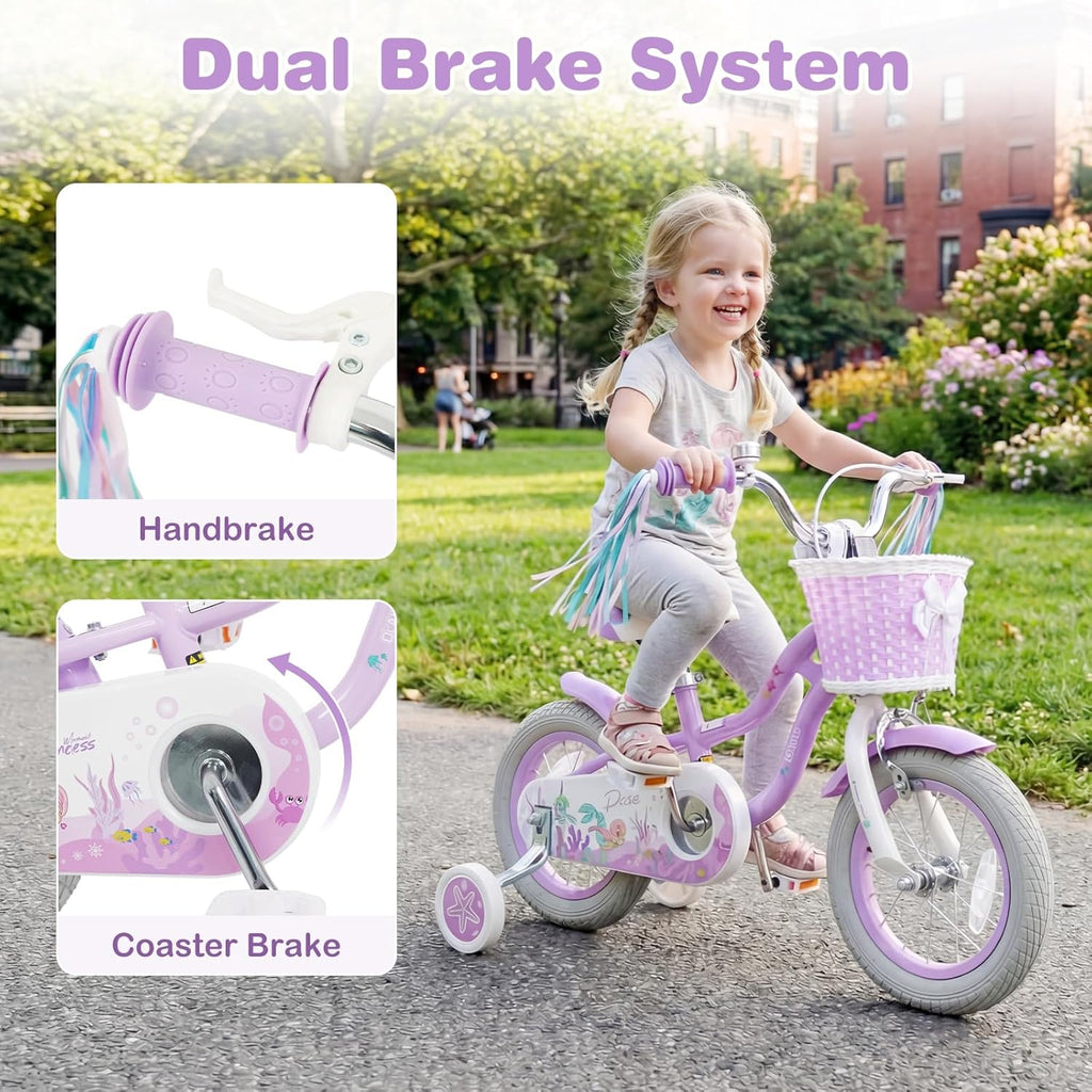 Olakids Kids Bike, 12 14 16 18 20 Inch Mermaid Theme Girls Bicycle with Training Wheels