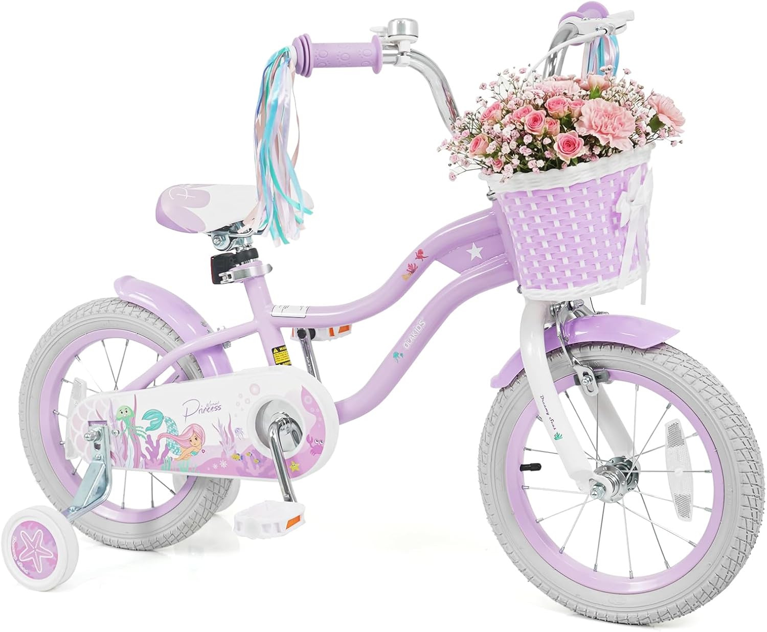 Olakids Kids Bike, 12 14 16 18 20 Inch Mermaid Theme Girls Bicycle with Training Wheels