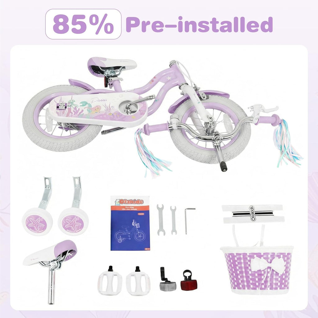 Olakids Kids Bike, 12 14 16 18 20 Inch Mermaid Theme Girls Bicycle with Training Wheels