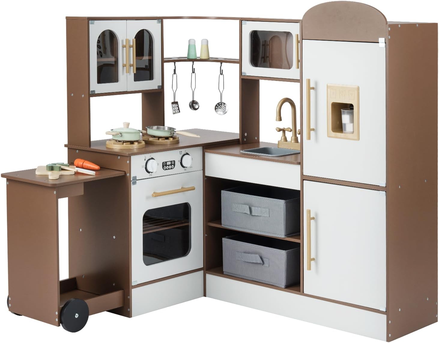 OLAKIDS Corner Kids Kitchen, Wooden Pretend Playset for Boys Girls Aged 3+