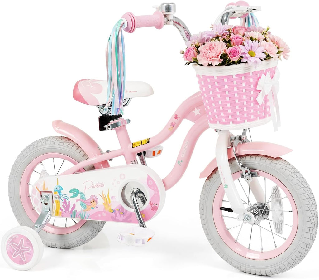 Olakids Kids Bike, 12 14 16 18 20 Inch Mermaid Theme Girls Bicycle with Training Wheels