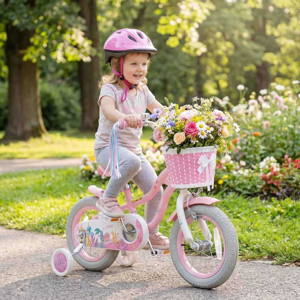Olakids Kids Bike, 12 14 16 18 20 Inch Mermaid Theme Girls Bicycle with Training Wheels
