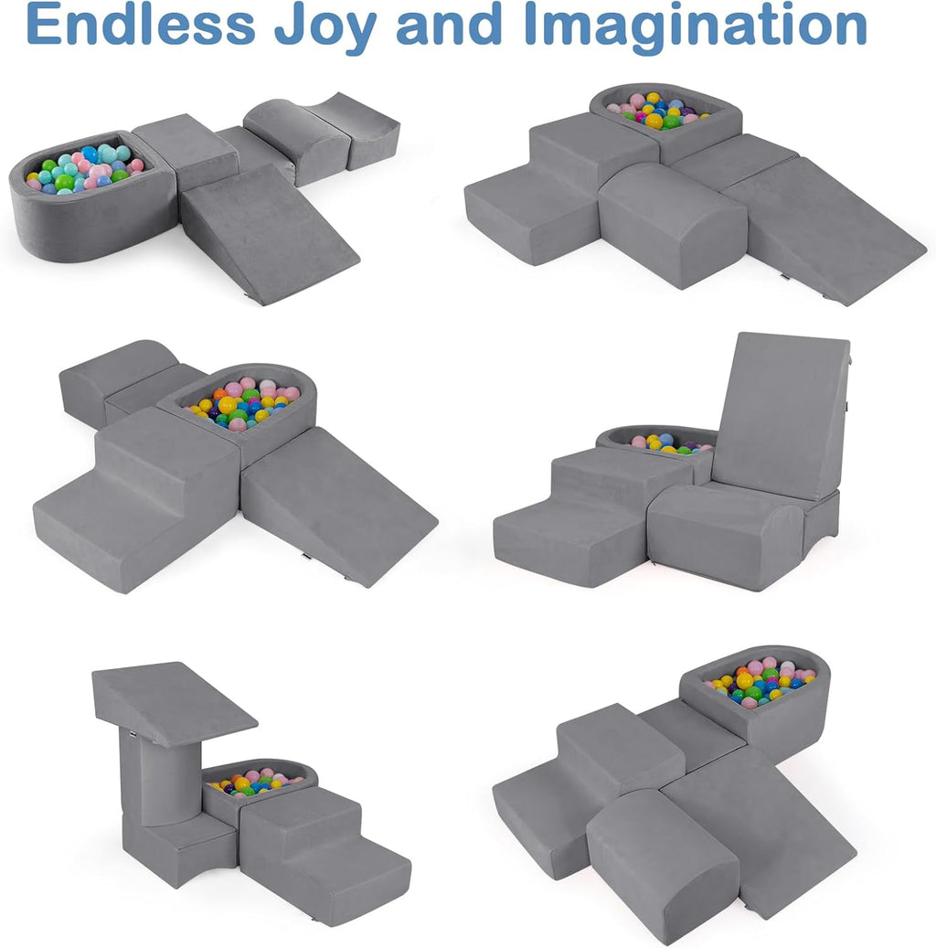 OLAKIDS 5-Piece Toddler Foam Climbing Blocks with Ball Pit, Indoor Play Gym for Crawling & Sliding