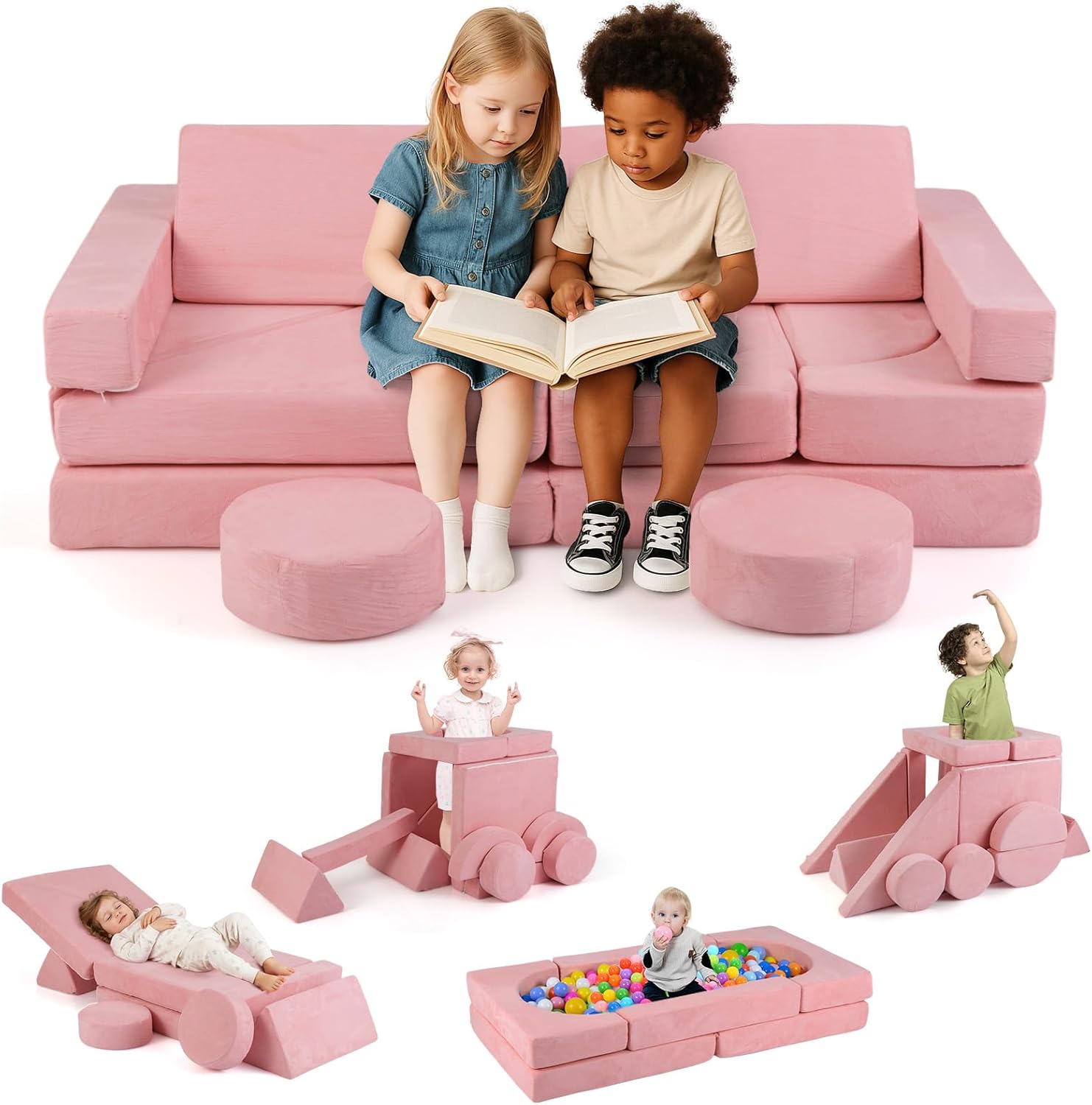 OLAKIDS Modular Kids Play Couch, 13 PCS Toddler Creative Sectional Fort Building Sofa