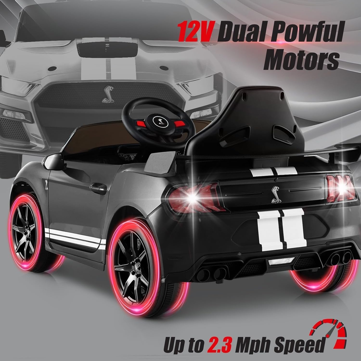OLAKIDS Licensed Ford Mustang GT500 Ride on Car Battery Powered Electric Vehicle for Aged 3-8