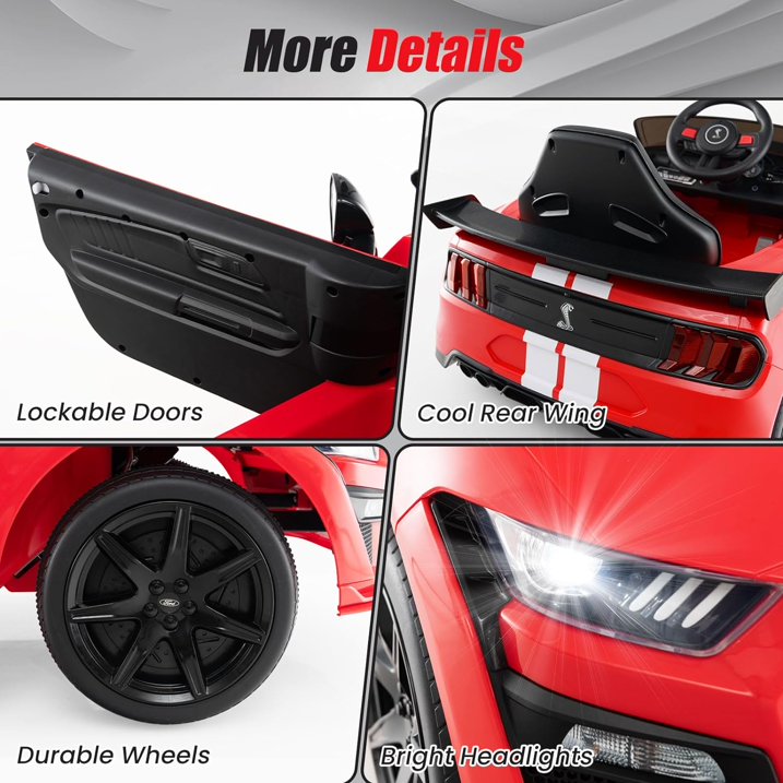 OLAKIDS Licensed Ford Mustang GT500 Ride on Car Battery Powered Electric Vehicle for Aged 3-8