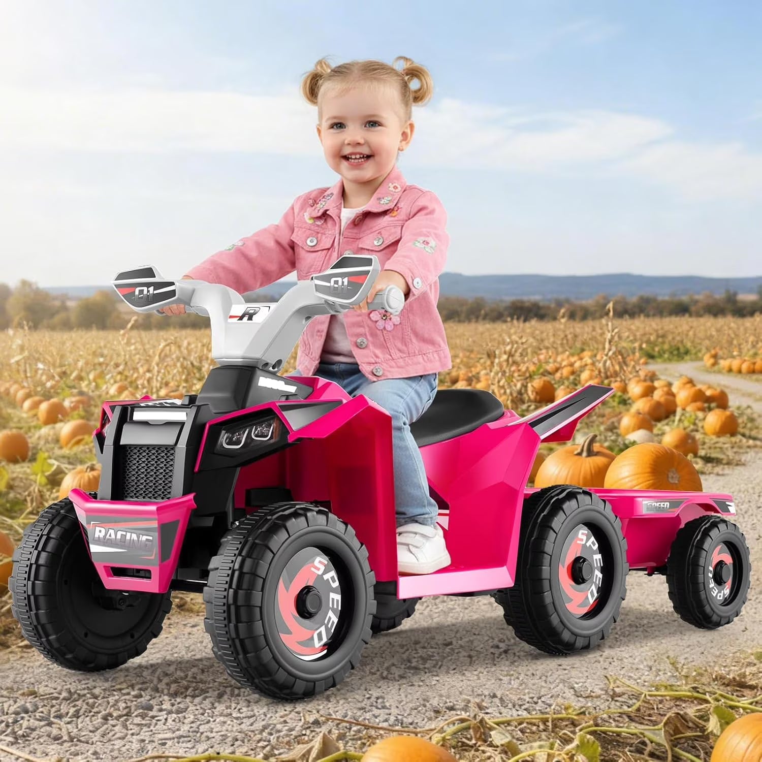 OLAKIDS 6V Kids ATV Ride On Toy with Removable Trailer and Wear Resistant Wheels