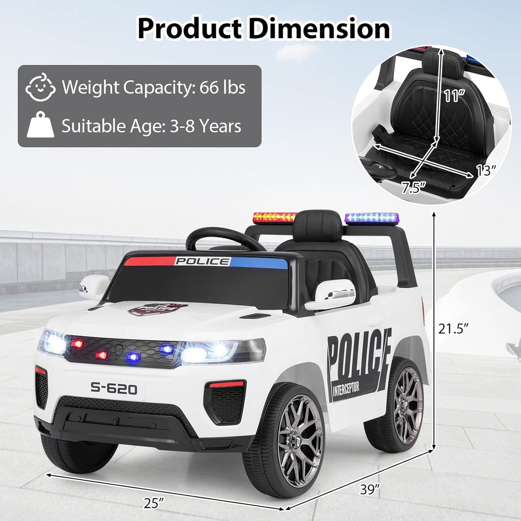 OLAKIDS Ride on Police Car 12V Kids Battery Powered Electric Vehicle for Aged 3-8 Years