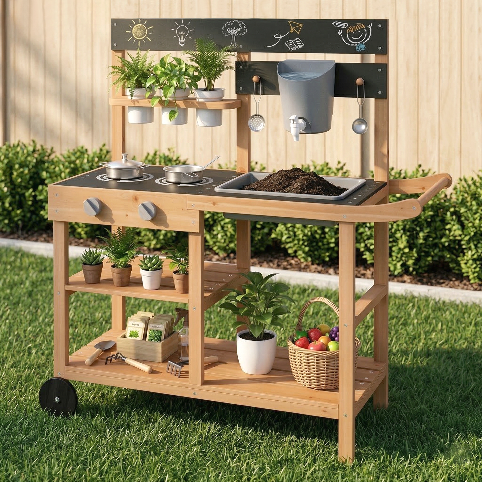 OLAKIDS Mud Kitchen for Kids Outdoor, Wooden Toddler Play Kitchen
