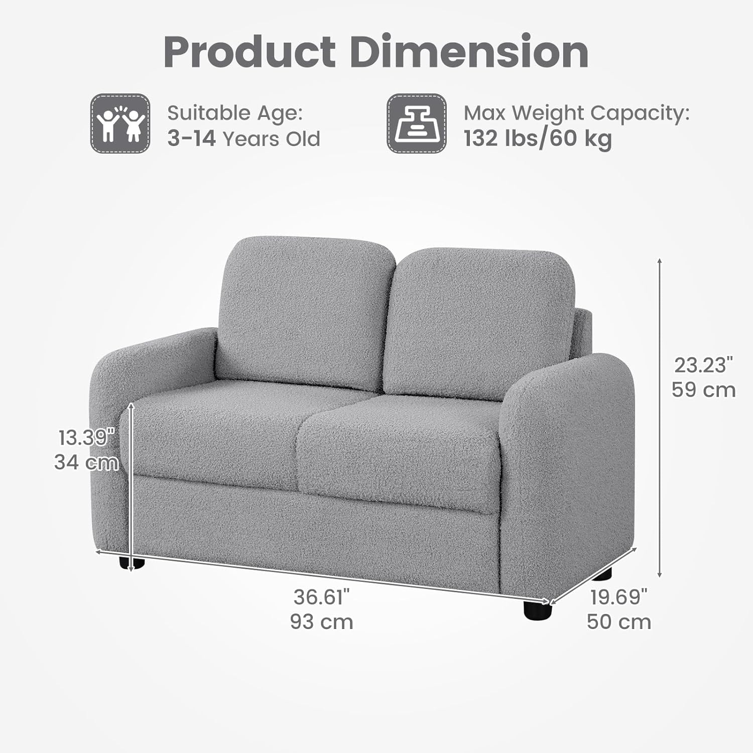 OLAKIDS Kids Sofa, 2 Seat Soft Thick Upholstered Couch for Playroom Kids Boys Girls