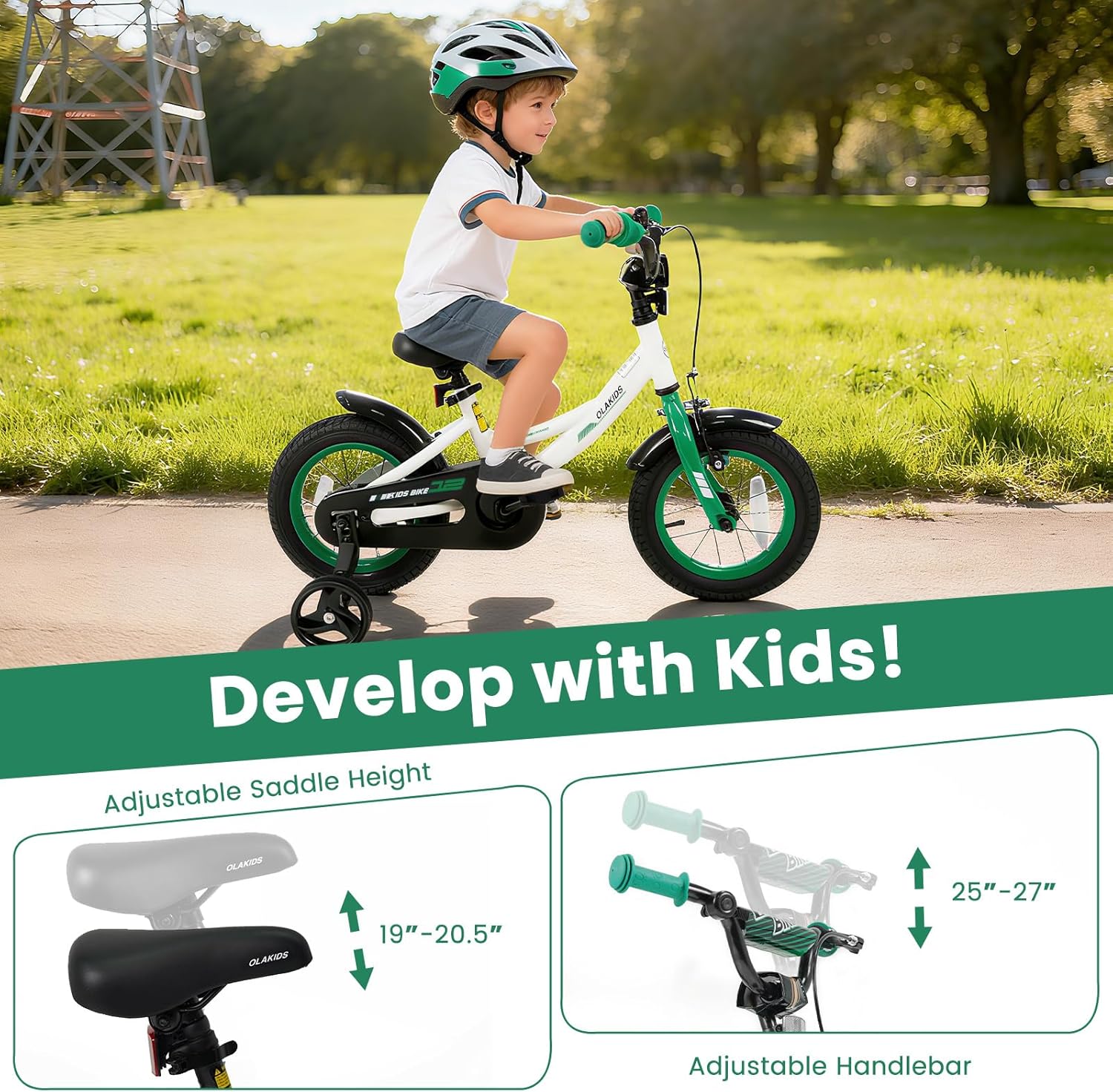 Olakids 12-18 Inch BMX Kids Bike with Training Wheels & Dual Brakes