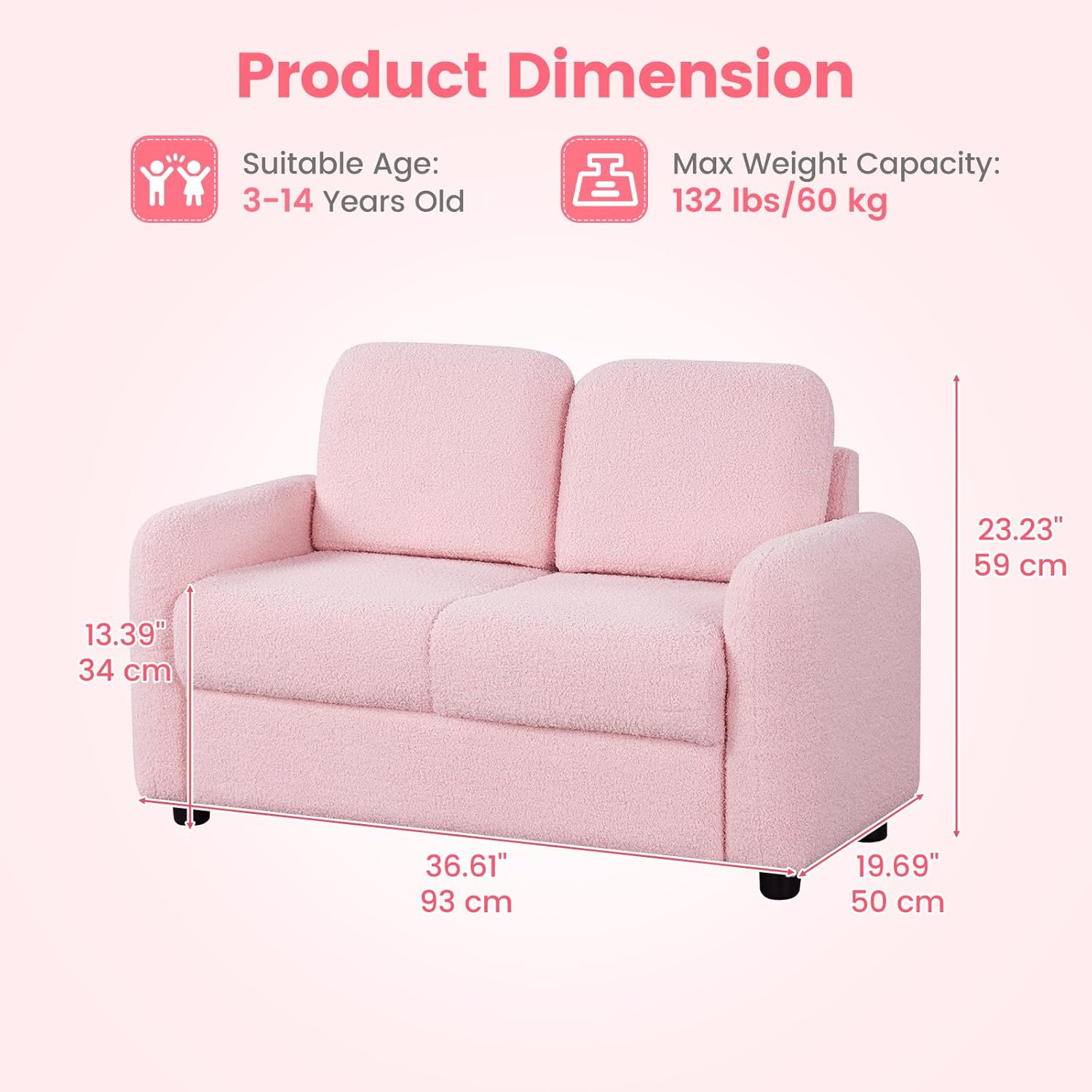 OLAKIDS Kids Sofa, 2 Seat Soft Thick Upholstered Couch for Playroom Kids Boys Girls