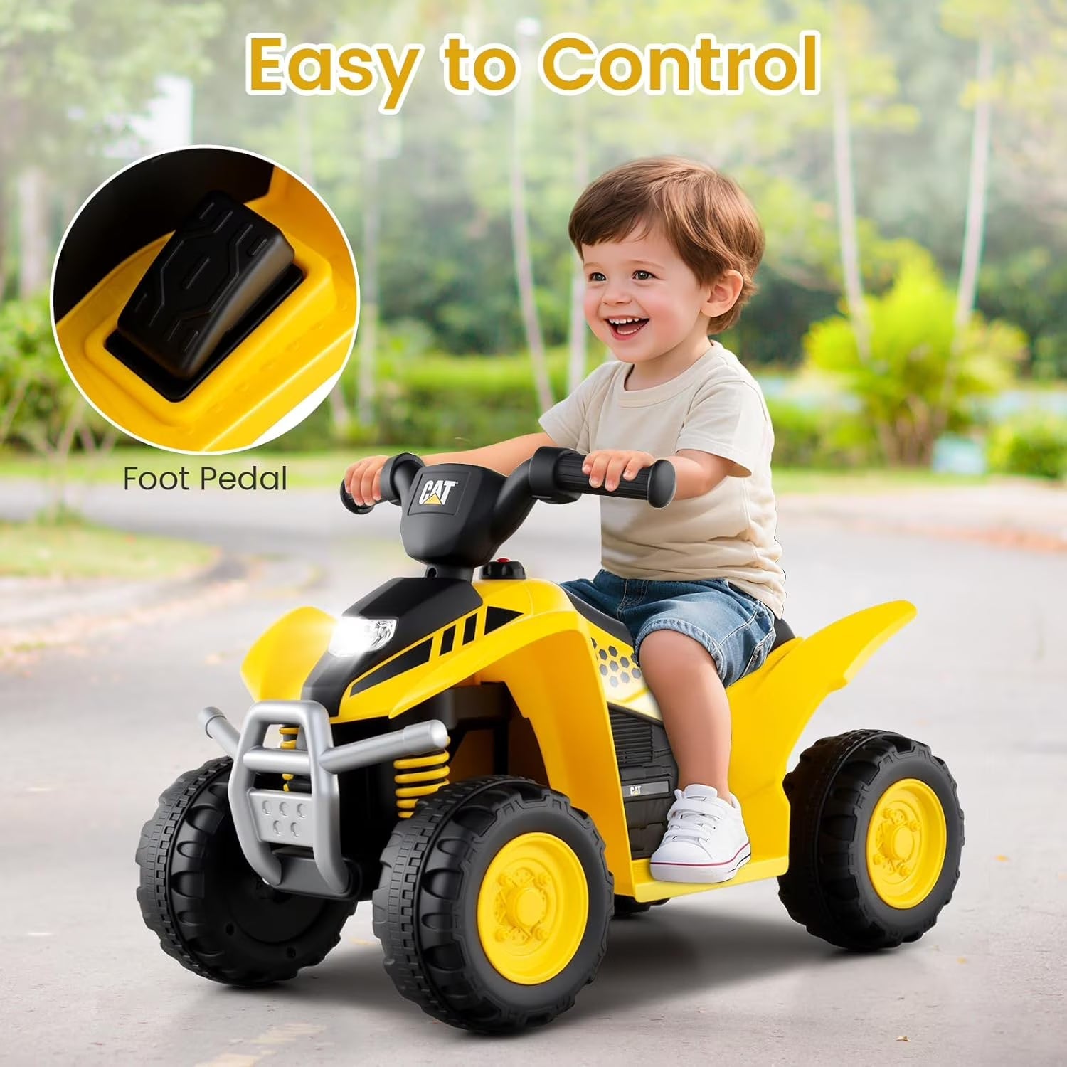 Licensed Caterpillar OLAKIDS 6V Kids ATV 4 Wheeler with LED Headlight and Horn for Toddlers 1.5-3