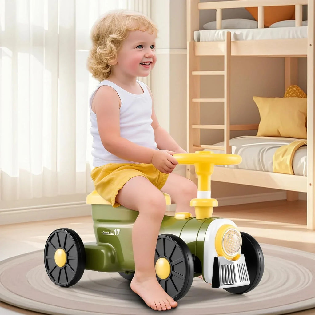 OLAKIDS Toddler Foot-to-Floor Ride On Push Car with Train Whistle and Under Seat Storage