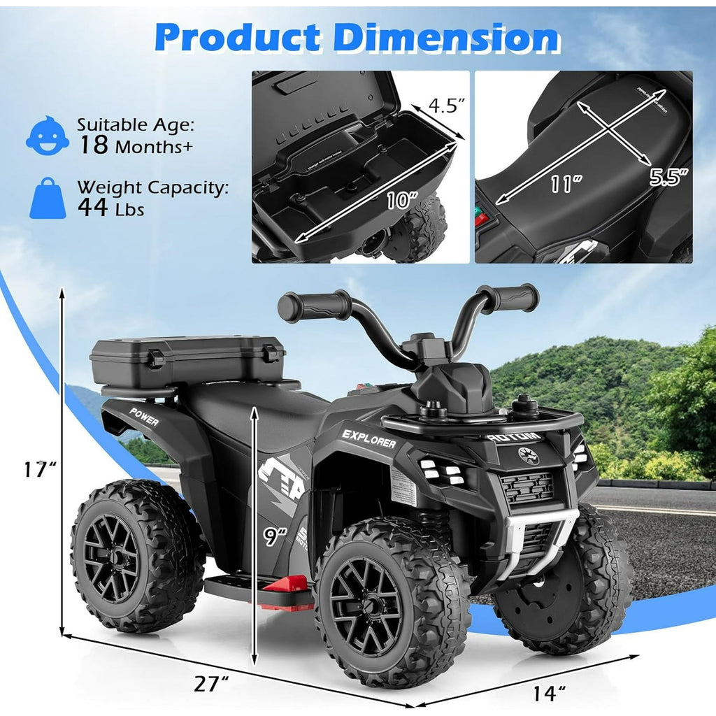 OLAKIDS Kids ATV with Spray Function, Remote Control, Storage Trunk, 6V Electric Toddler Ride on Toy