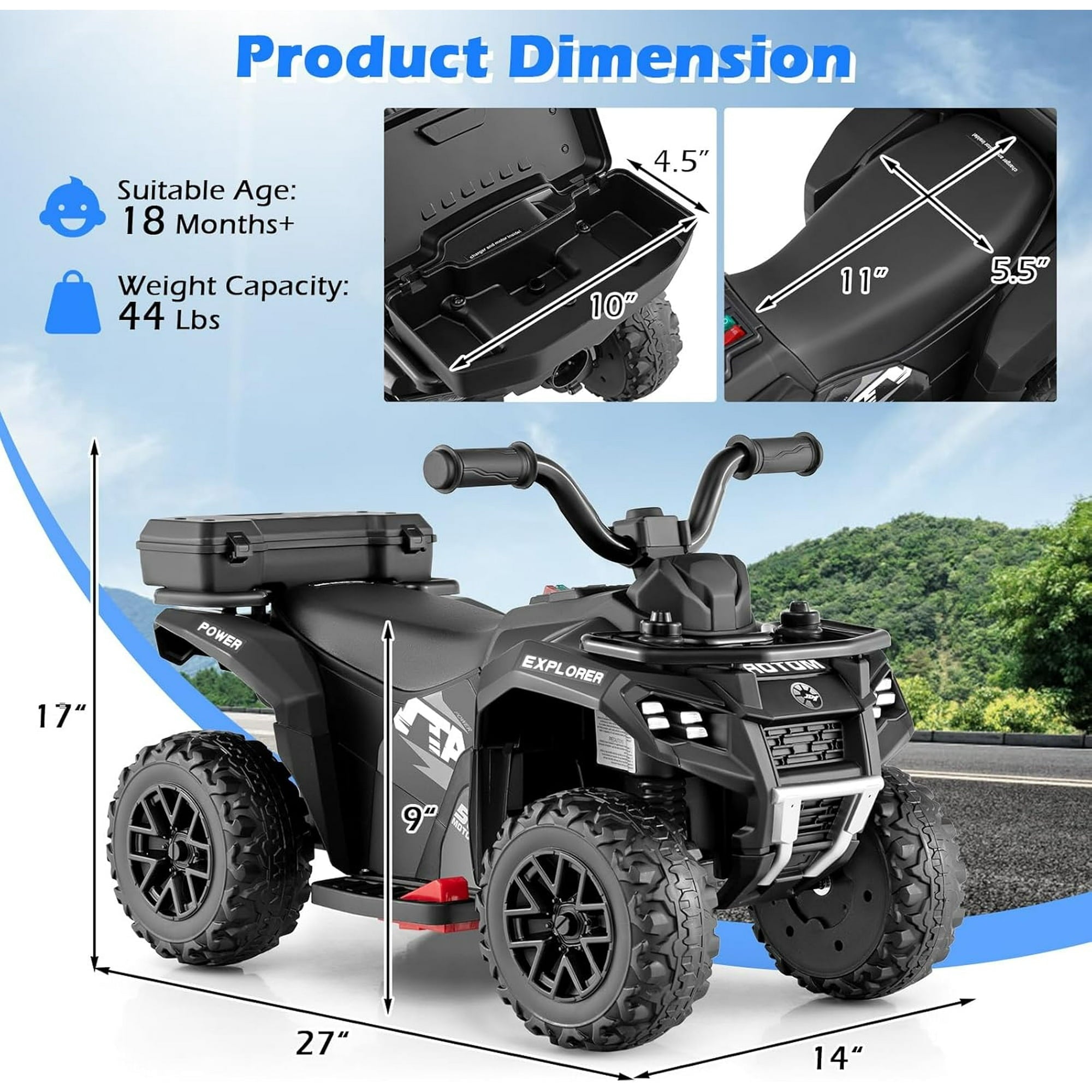 OLAKIDS Kids ATV with Spray Function, Remote Control, Storage Trunk, 6V Electric Toddler Ride on Toy