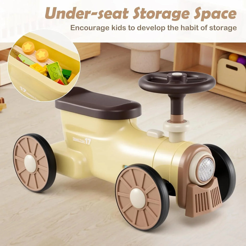 OLAKIDS Toddler Foot-to-Floor Ride On Push Car with Train Whistle and Under Seat Storage