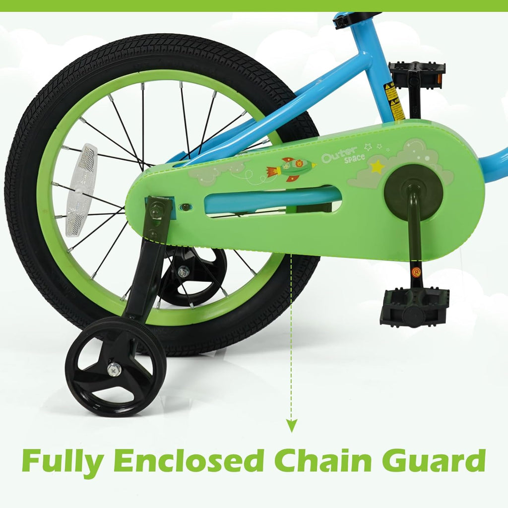 Olakids 12-16 Inch Space Theme Kids Bike with Training Wheels & Dual Brakes for Boys Girls 3-8