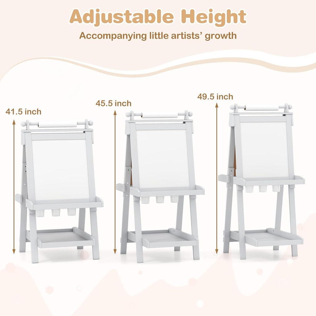 OLAKIDS Easel for Kids, 3 in 1 Adjustable Painting Art Board, Foldable Double-Sided Wooden Drawing Chalkboard Magnetic Whiteboard