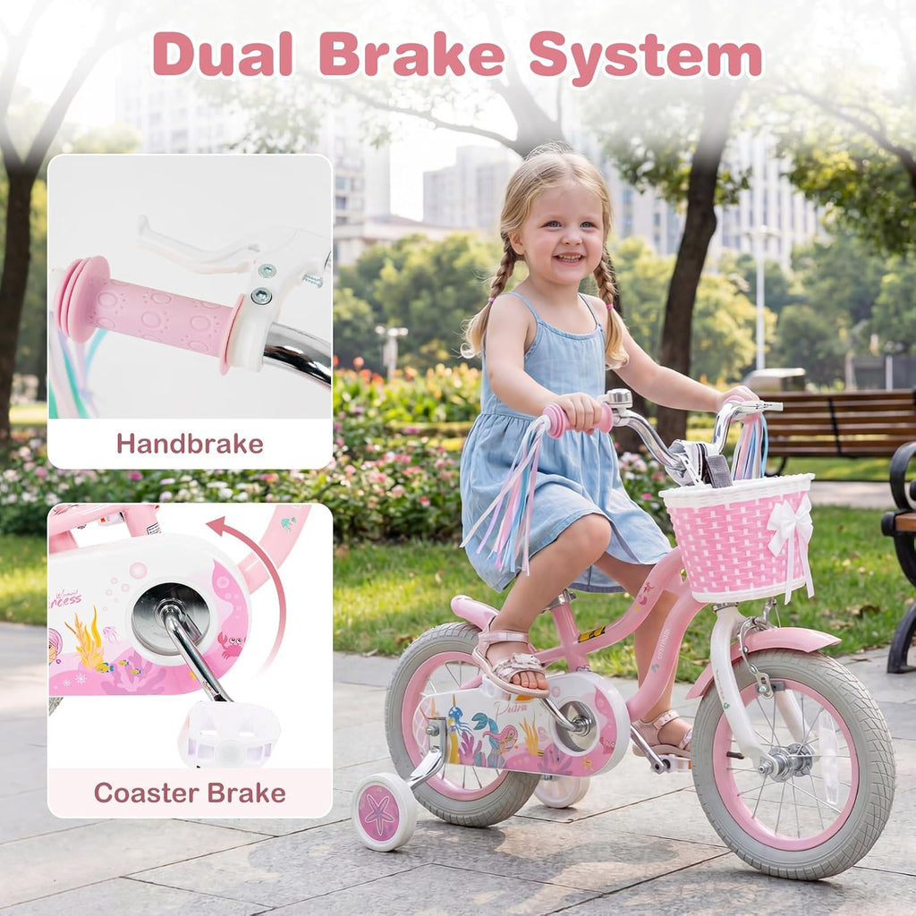 Olakids Kids Bike, 12 14 16 18 20 Inch Mermaid Theme Girls Bicycle with Training Wheels