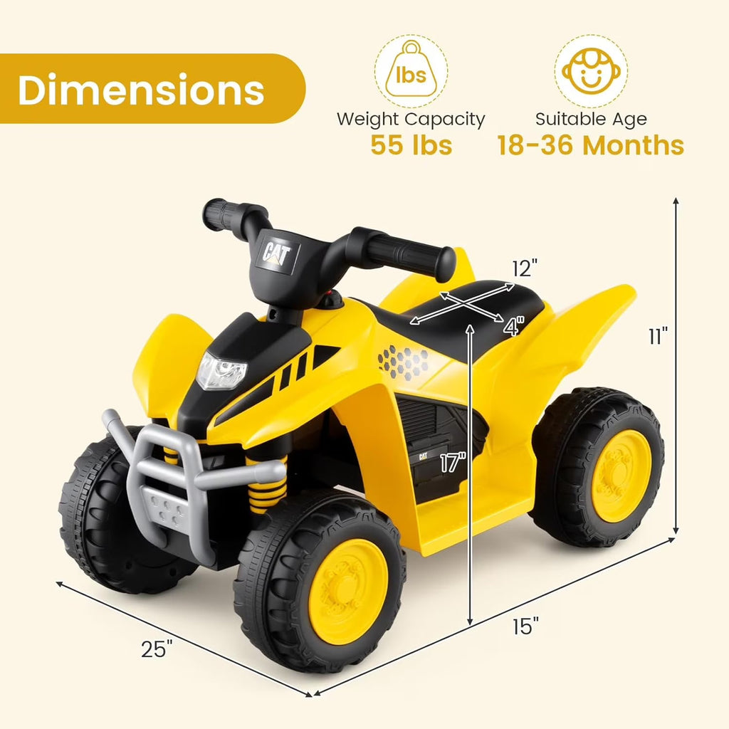 Licensed Caterpillar OLAKIDS 6V Kids ATV 4 Wheeler with LED Headlight and Horn for Toddlers 1.5-3
