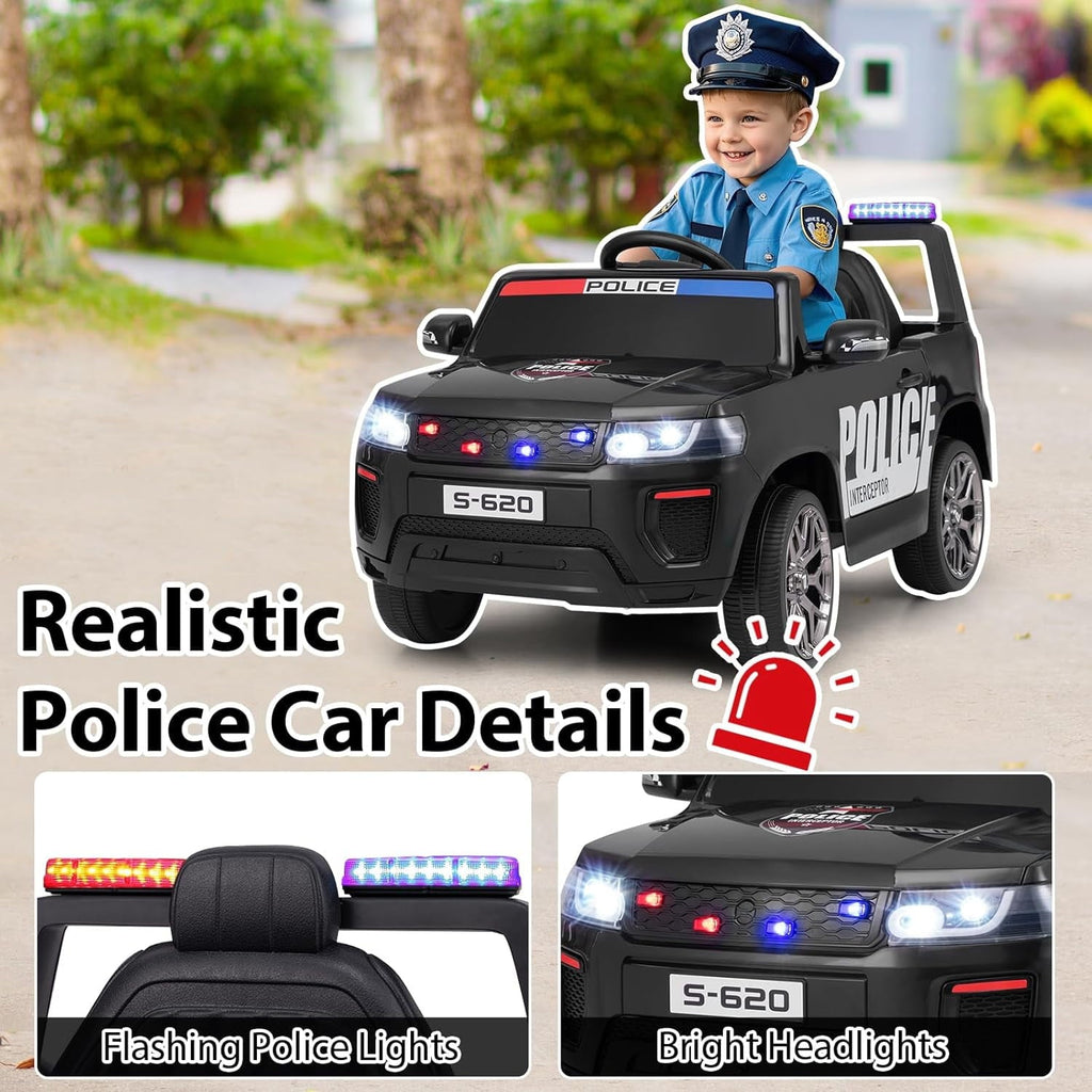 OLAKIDS Ride on Police Car 12V Kids Battery Powered Electric Vehicle for Aged 3-8 Years