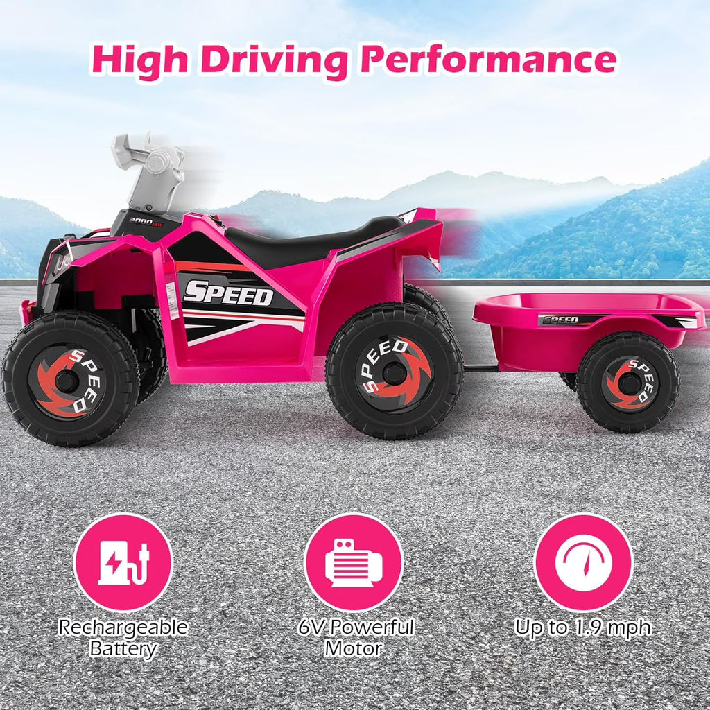 OLAKIDS 6V Kids ATV Ride On Toy with Removable Trailer and Wear Resistant Wheels
