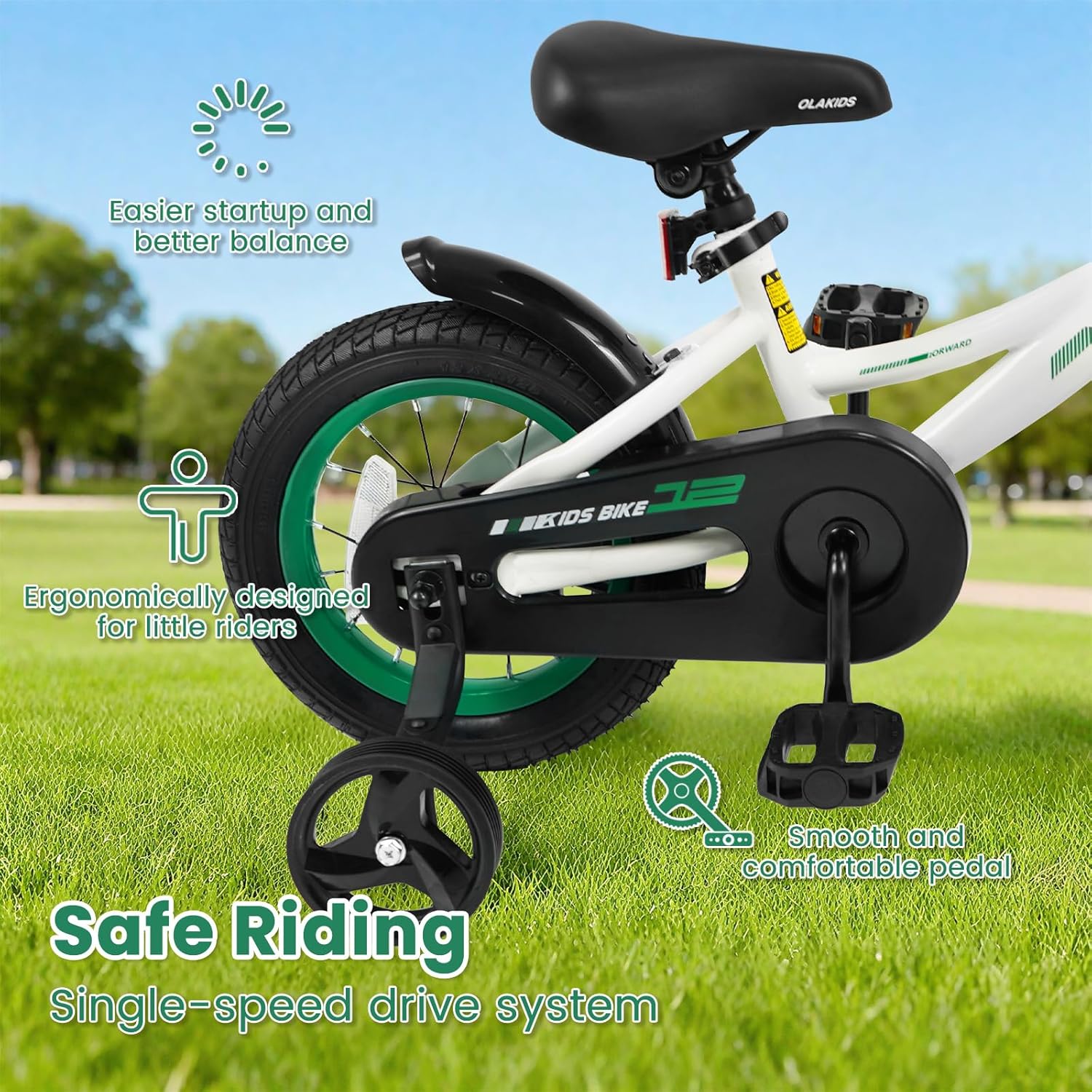 Olakids 12-18 Inch BMX Kids Bike with Training Wheels & Dual Brakes