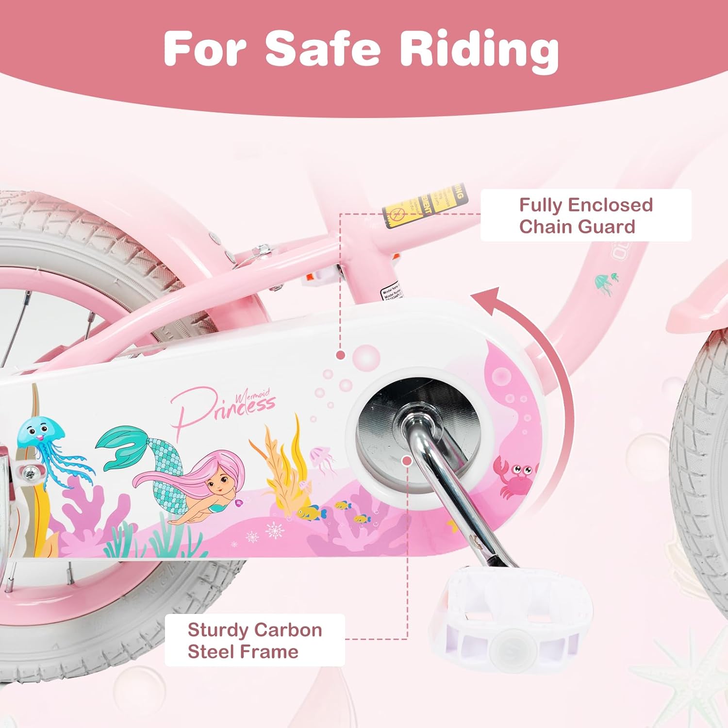 Olakids Kids Bike, 12 14 16 18 20 Inch Mermaid Theme Girls Bicycle with Training Wheels