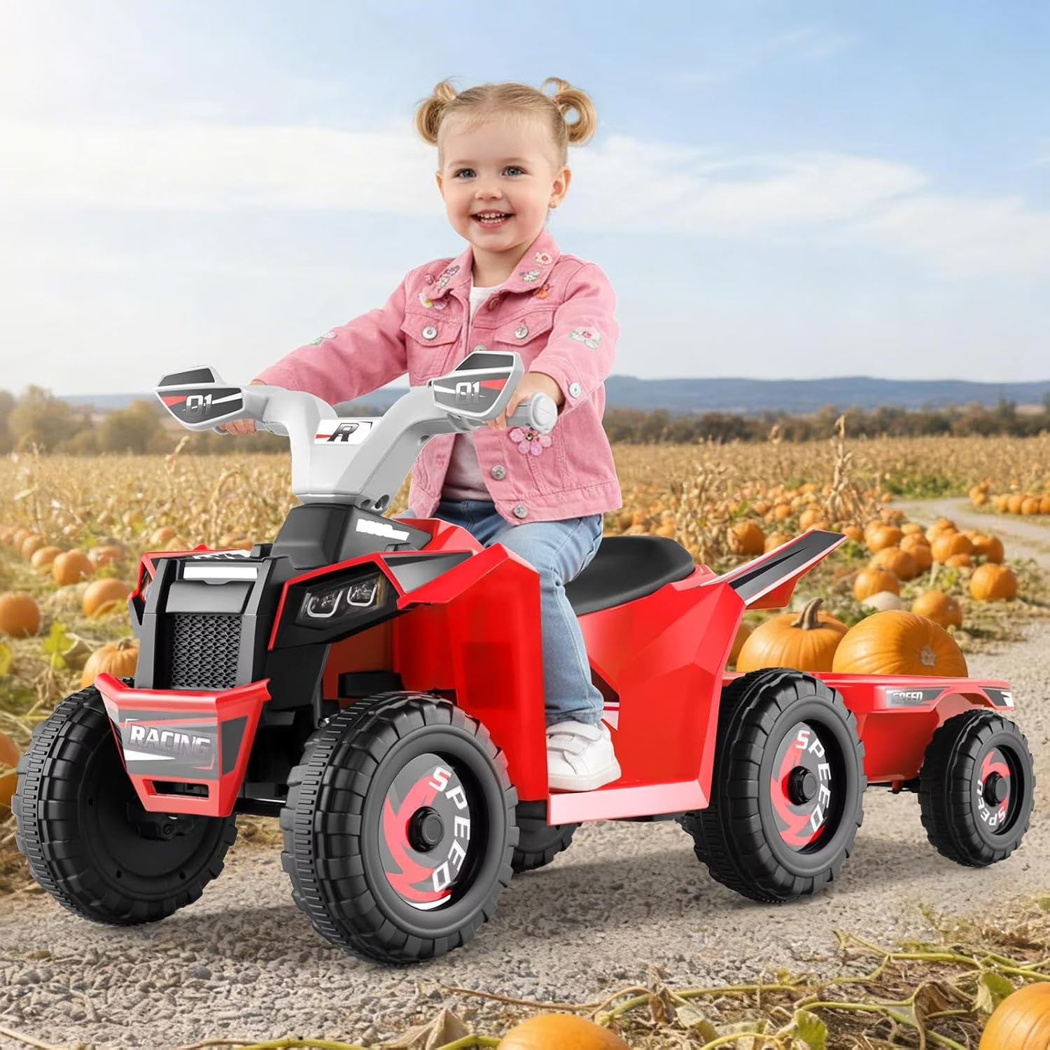 OLAKIDS 6V Kids ATV Ride On Toy with Removable Trailer and Wear Resistant Wheels