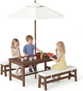 Olakids Kids Picnic Table, Outdoor Wooden Bench Set with Removable Cushions Adjustable Foldable Umbrella