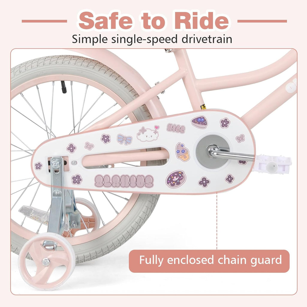 Olakids Girls Bike 12-20 Inch with Doll Seat Training Wheels Basket Dual Brakes