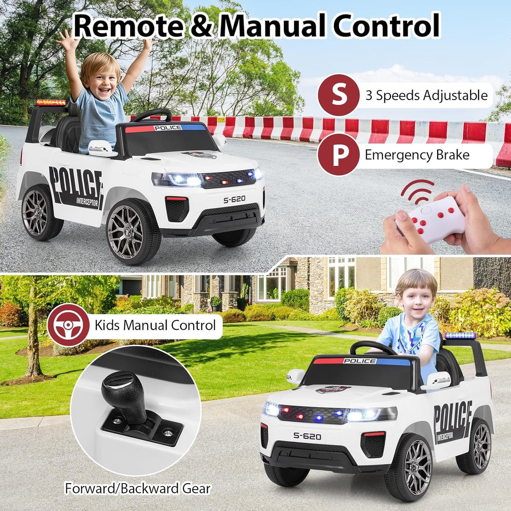 OLAKIDS Ride on Police Car 12V Kids Battery Powered Electric Vehicle for Aged 3-8 Years