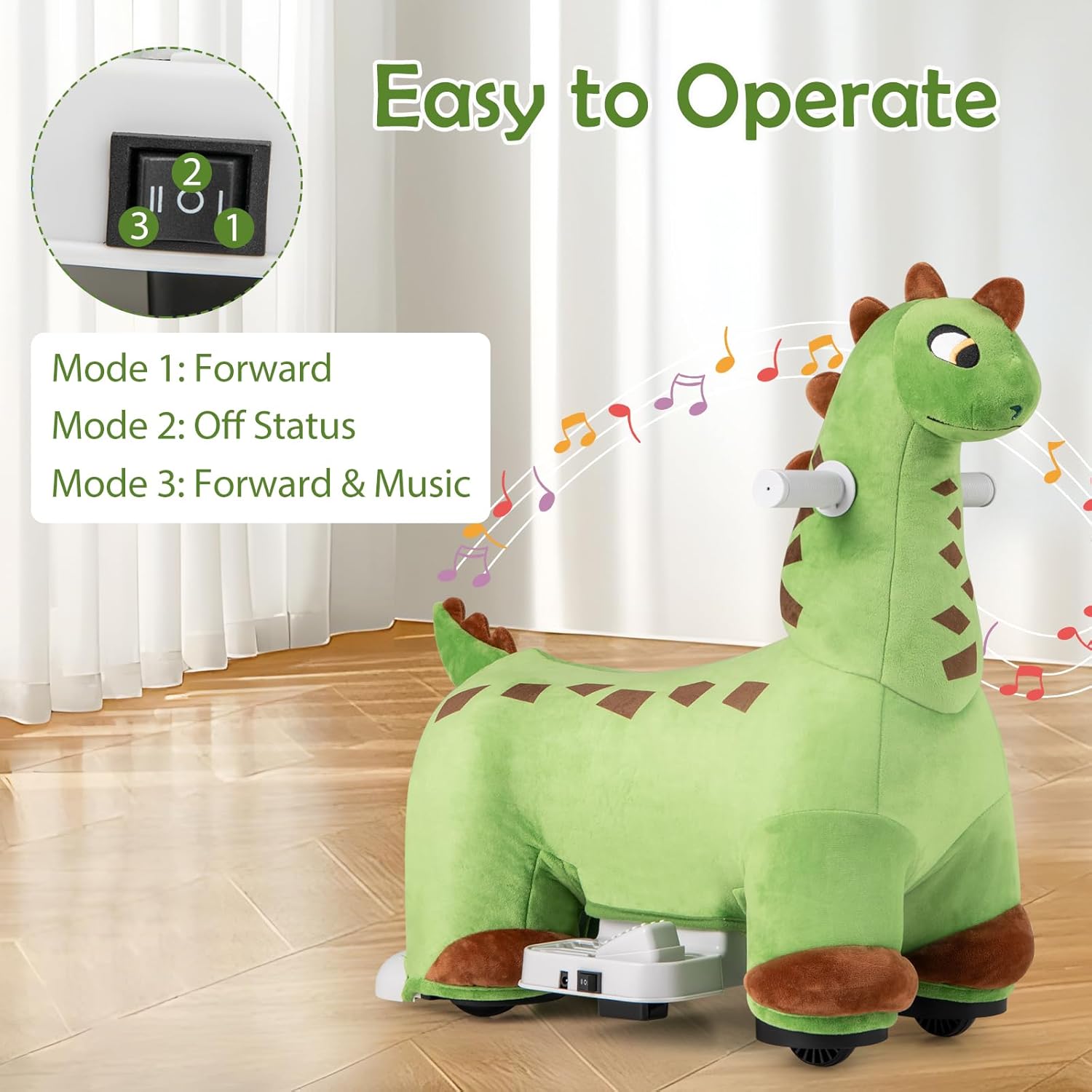 OLAKIDS 6V Electric Dinosaur Ride On Toy with Music for Kids Ages 3+