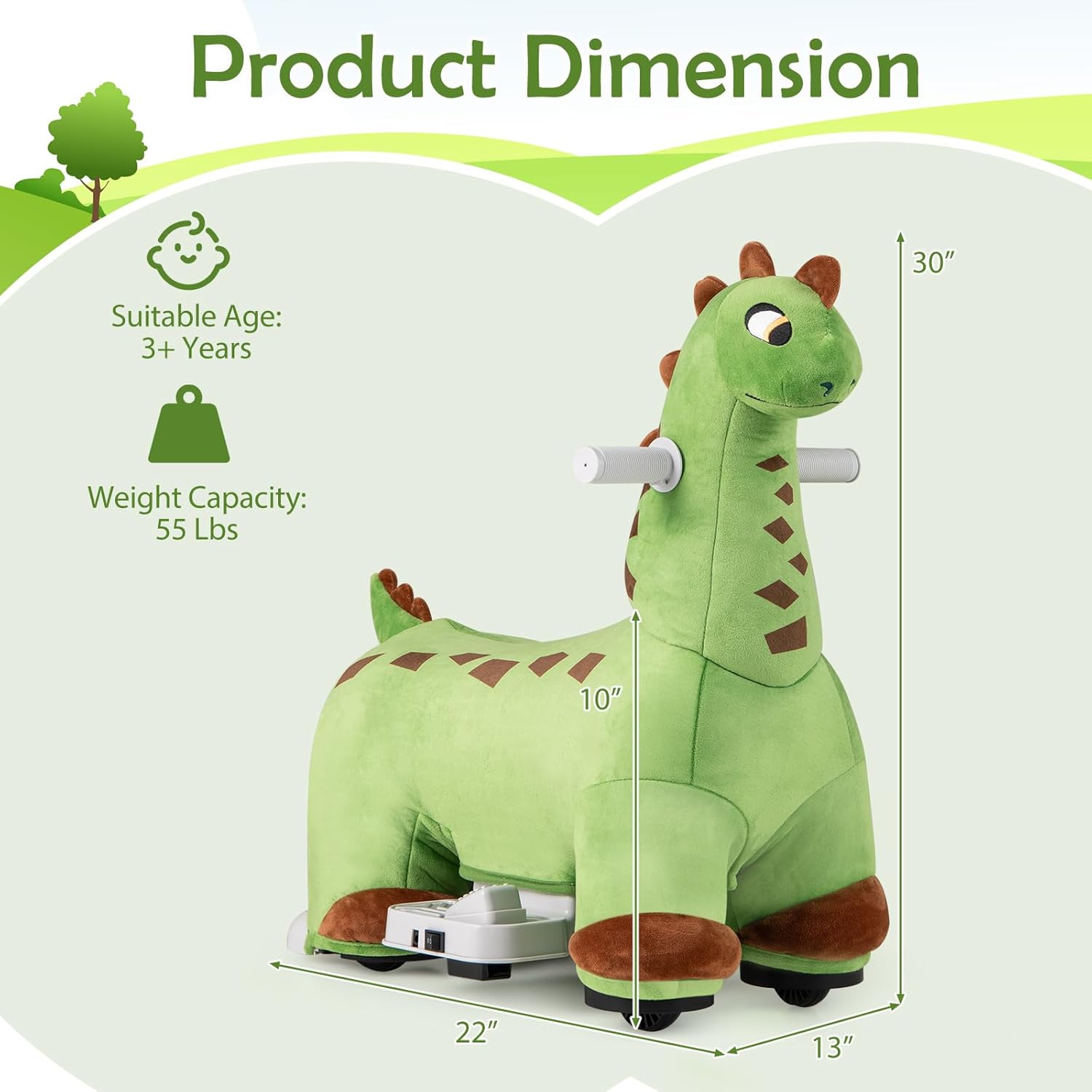 OLAKIDS 6V Electric Dinosaur Ride On Toy with Music for Kids Ages 3+