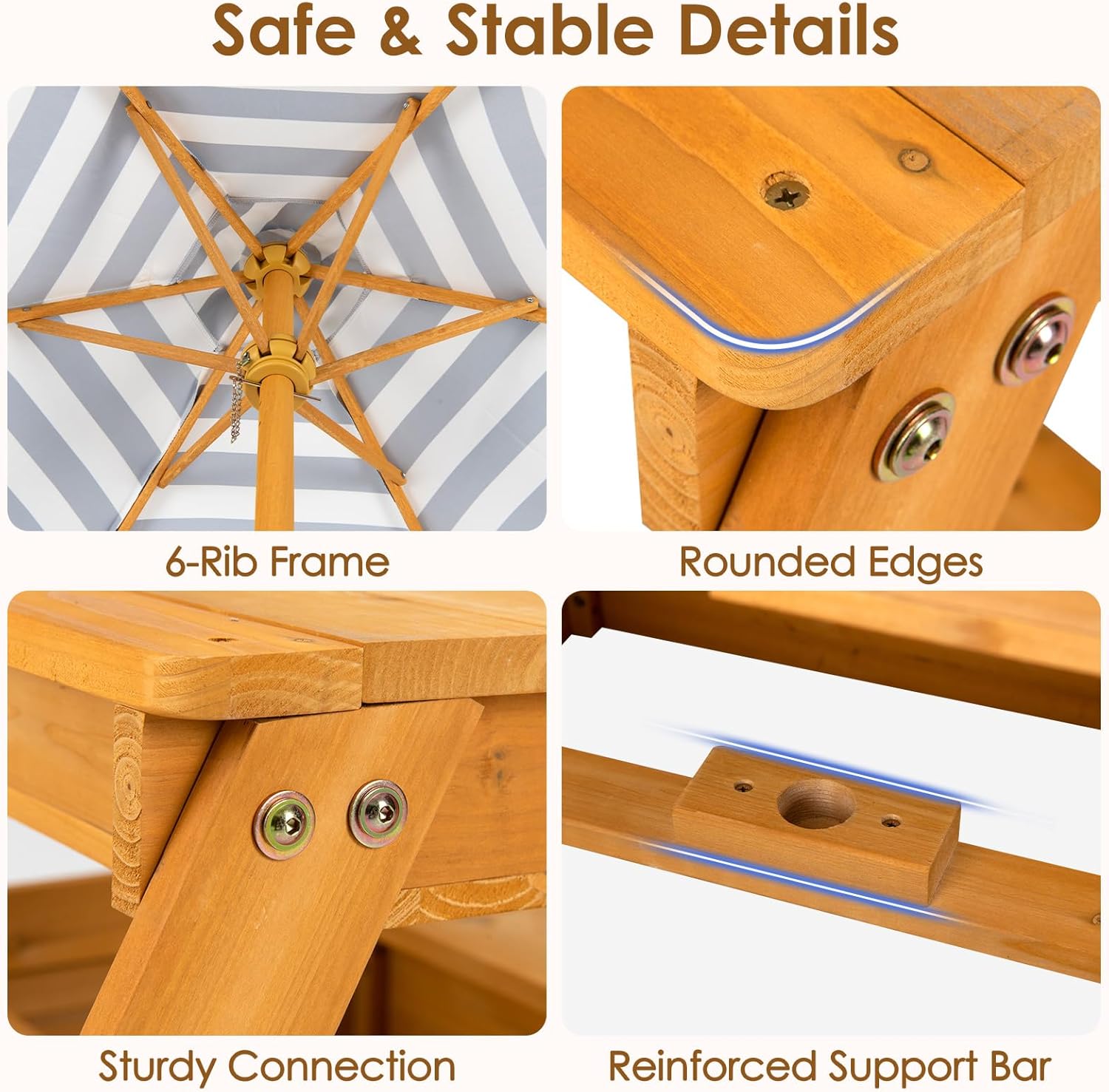OLAKIDS 3-in-1 Wooden Picnic Table with Sandbox Benches and Umbrella
