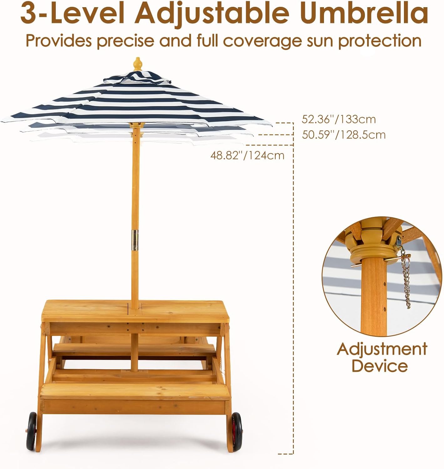 OLAKIDS 3-in-1 Wooden Picnic Table with Sandbox Benches and Umbrella