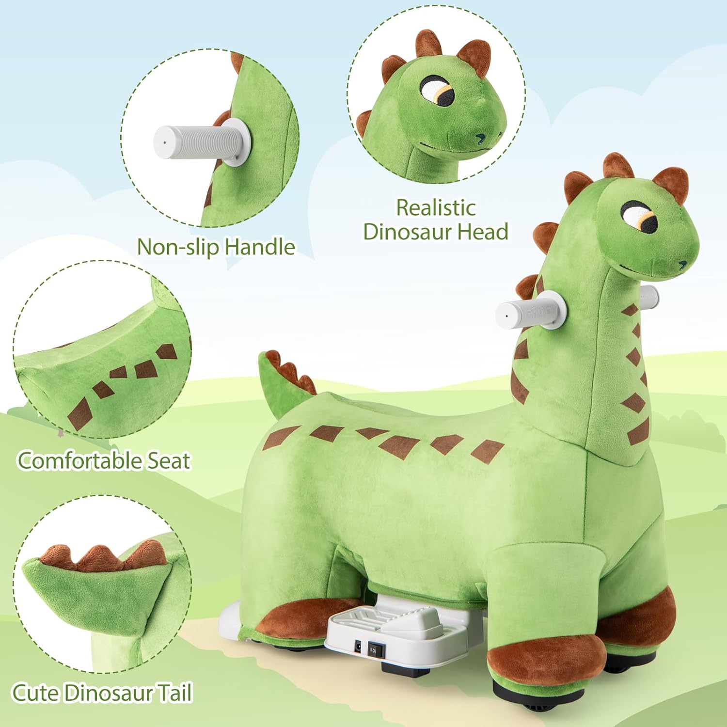 OLAKIDS 6V Electric Dinosaur Ride On Toy with Music for Kids Ages 3+