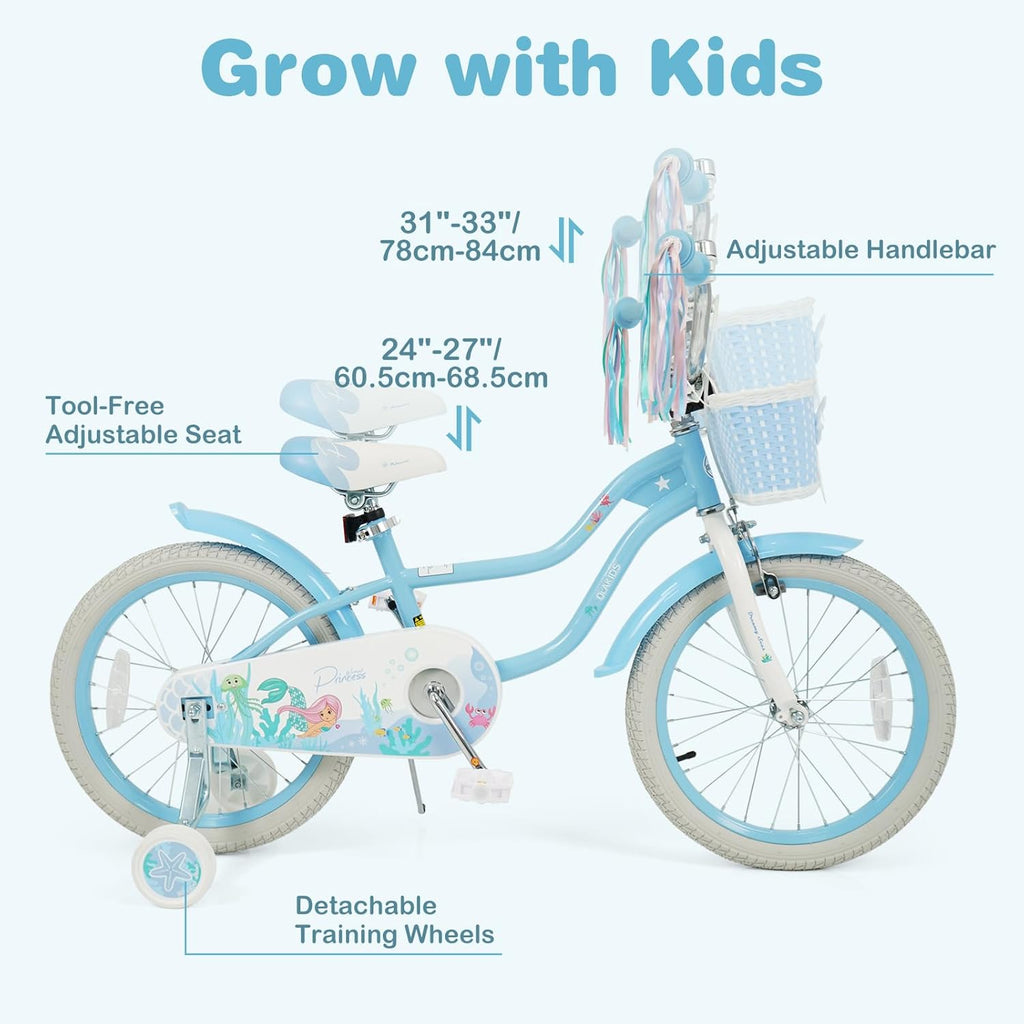 Olakids Kids Bike, 12 14 16 18 20 Inch Mermaid Theme Girls Bicycle with Training Wheels