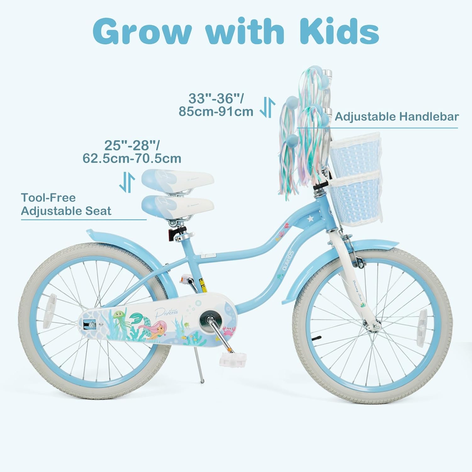 Olakids Kids Bike, 12 14 16 18 20 Inch Mermaid Theme Girls Bicycle with Training Wheels
