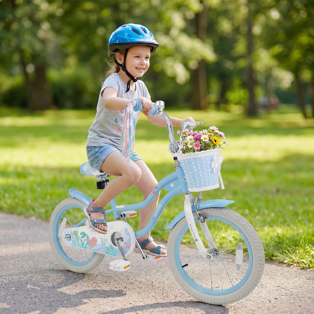 Olakids Kids Bike, 12 14 16 18 20 Inch Mermaid Theme Girls Bicycle with Training Wheels