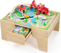 OLAKIDS Train Table, 63 PCS Wooden Kids Activity Toy with Storage Drawer