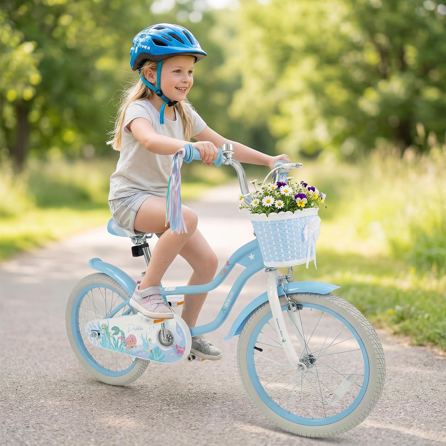 Olakids Kids Bike, 12 14 16 18 20 Inch Mermaid Theme Girls Bicycle with Training Wheels