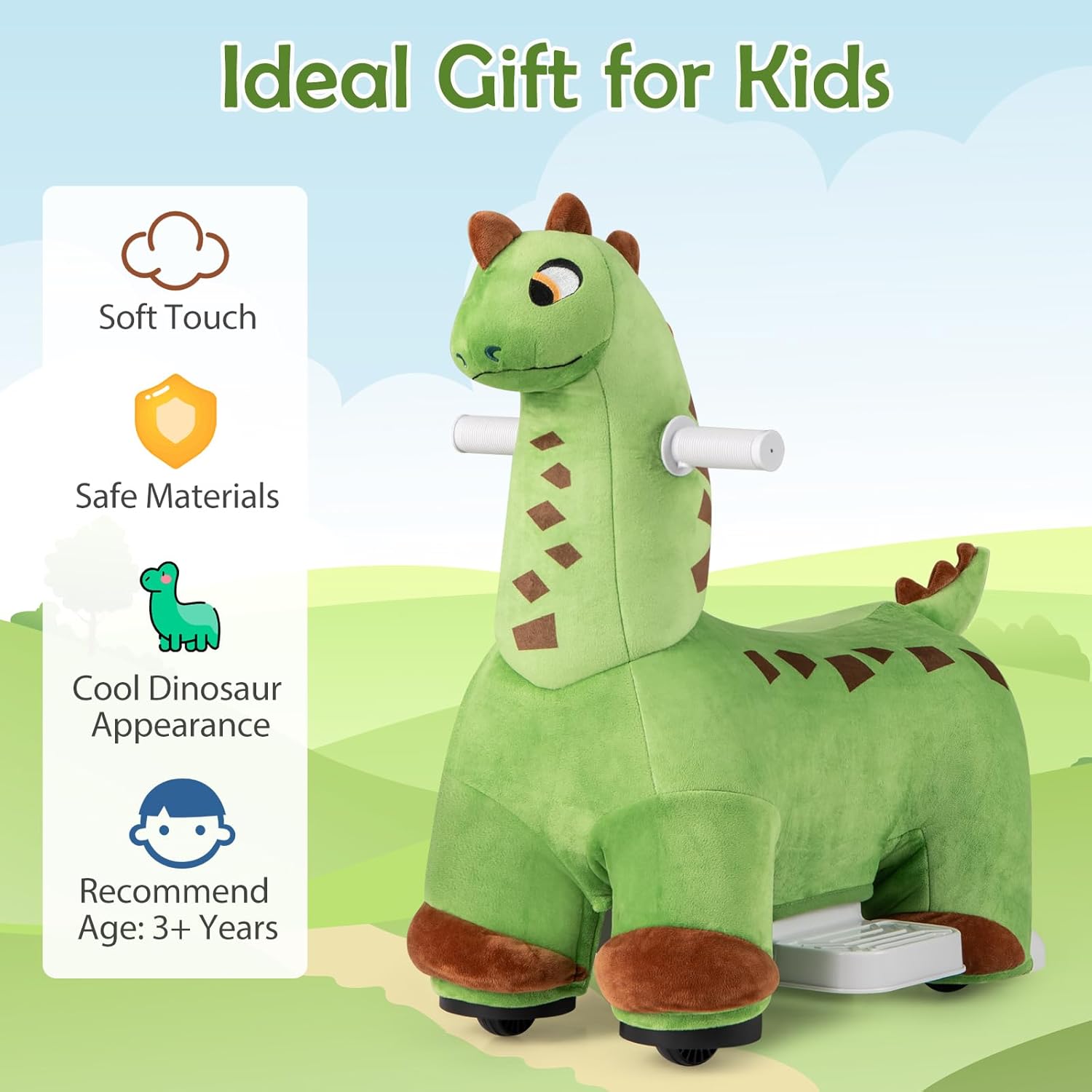 OLAKIDS 6V Electric Dinosaur Ride On Toy with Music for Kids Ages 3+