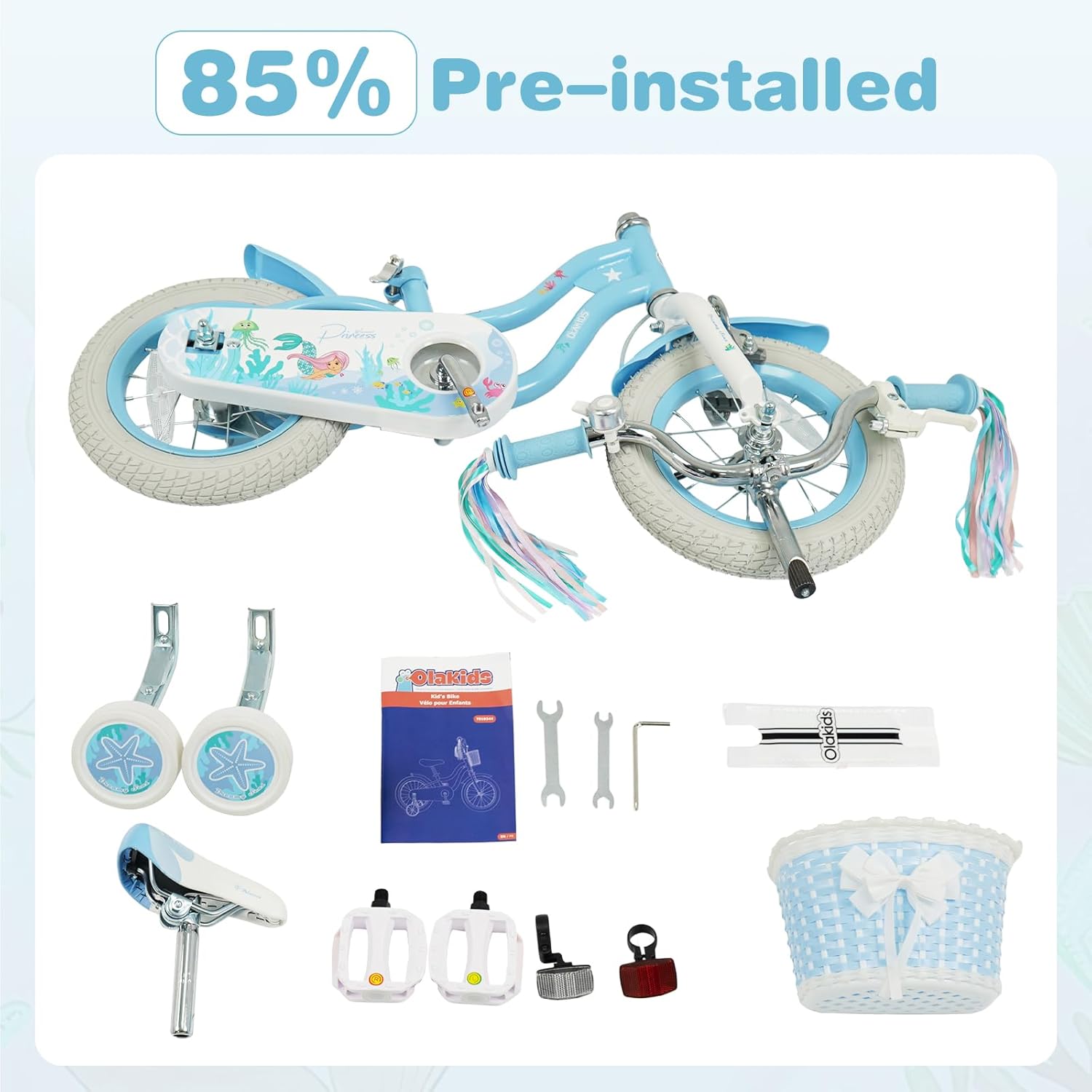 Olakids Kids Bike, 12 14 16 18 20 Inch Mermaid Theme Girls Bicycle with Training Wheels